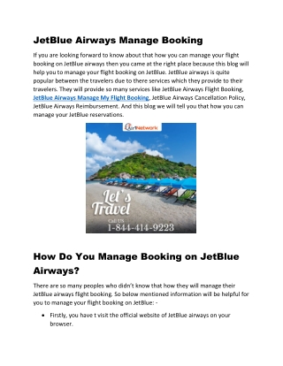 1-844-414-9223 JetBlue Airways Manage Flight Booking