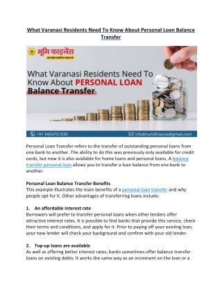 What Varanasi residents need to know about Personal Loan Balance Transfer