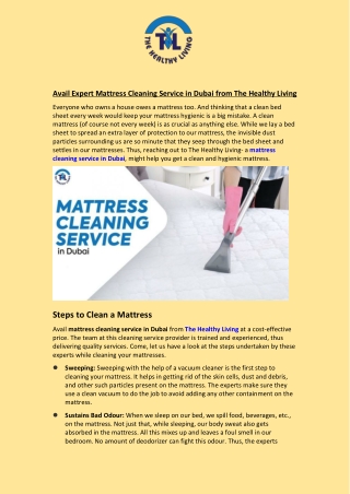 Avail Expert Mattress Cleaning Service in Dubai from The Healthy Living