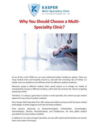 Why You Should Choose a Multi Speciality Clinic