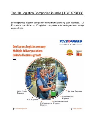Top 10 Logistics Companies in India | TCIEXPRESS