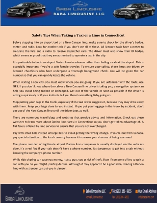 Safety Tips When Taking a Taxi or a Limo in Connecticut