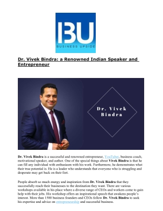 Dr. Vivek Bindra a Renowned Indian Speaker and Entrepreneur