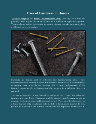 Uses of Fasteners in Homes