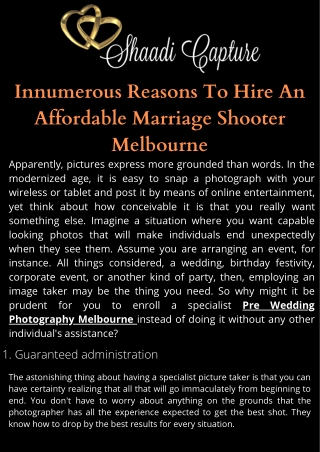 Innumerous Reasons To Hire An Affordable Marriage Shooter Melbourne