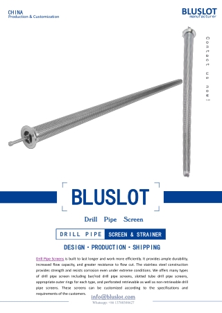 Drill Pipe Screen for Filter Drilling Fluid - Bluslot