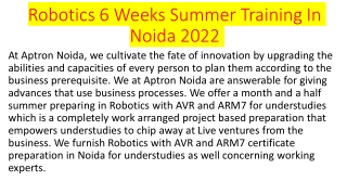 Robotics 6 Weeks Summer Training In Noida 2022