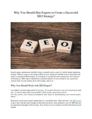 Why You Should Hire Experts to Create a Successful SEO Strategy?