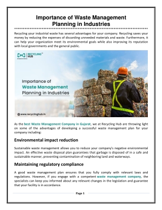 Importance of Waste Management Planning in Industries