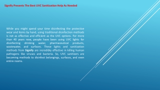 Signify Presents The Best UVC Sanitization Help As Needed