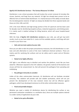 Signify UVC Disinfection Services – The Various Measures To Follow