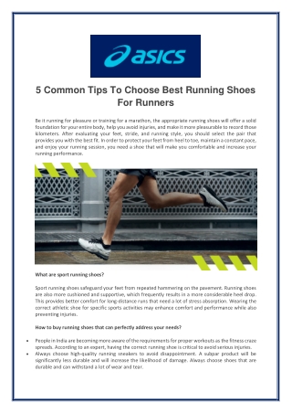 5 Common Tips To Choose Best Running Shoes For Runners