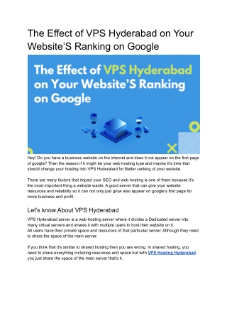 The Effect of VPS Hyderabad on Your Website’S Ranking on Google