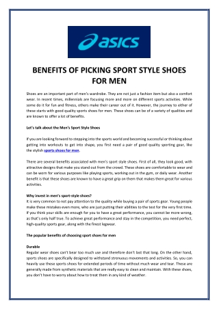 Benefits of Picking Sport Style Shoes For Men