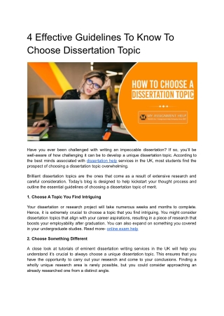 4 Effective Guidelines To Know To Choose Dissertation Topic
