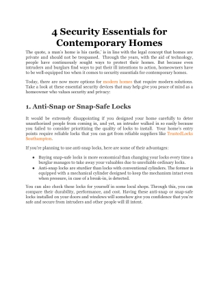 4 Security Essentials for Contemporary Homes