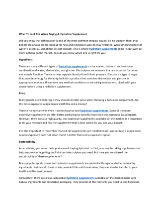 What To Look For When Buying A Hydration Supplement