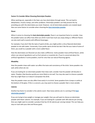 Factors To Consider When Choosing Electrolyte Powders