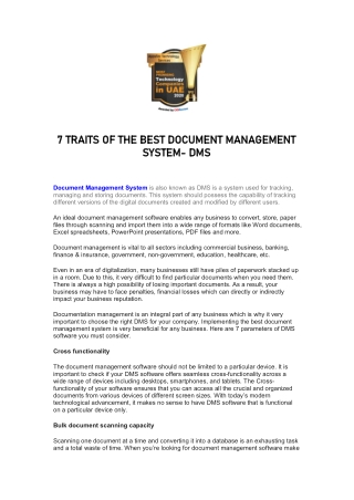 7 TRAITS OF THE BEST DOCUMENT MANAGEMENT SYSTEM- DMS