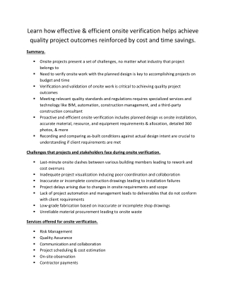 Learn how effective & efficient onsite verification helps achieve  quality .