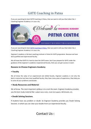 Best Institute for GATE coaching in Patna