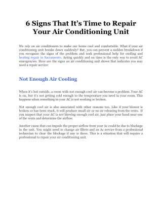 6 Signs That It’s Time to Repair Your Air Conditioning Unit
