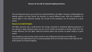 Reasons To Use LED As Industrial Lighting Solutions