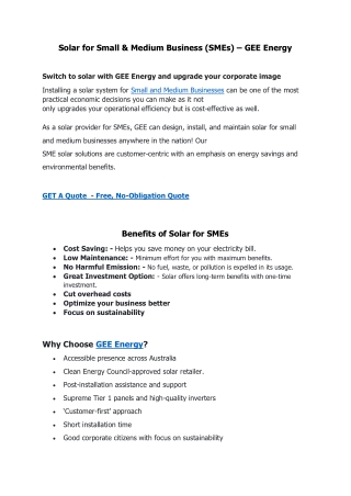 Solar for Small & Medium Business