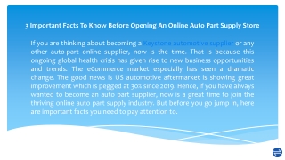 3 Important Facts To Know Before Opening An Online Auto Part Supply Store