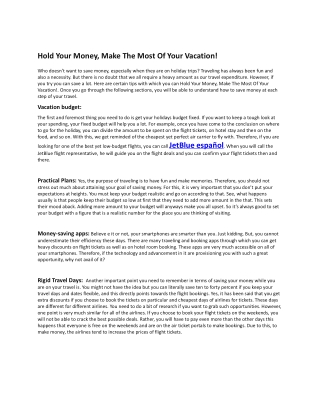 Hold Your Money, Make The Most Of Your Vacation