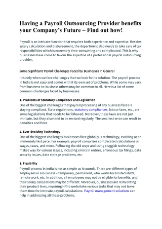 Having a Payroll Outsourcing Provider benefits your Company’s Future – Find out how!