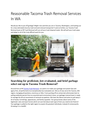 Reasonable Tacoma Trash Removal Services In WA