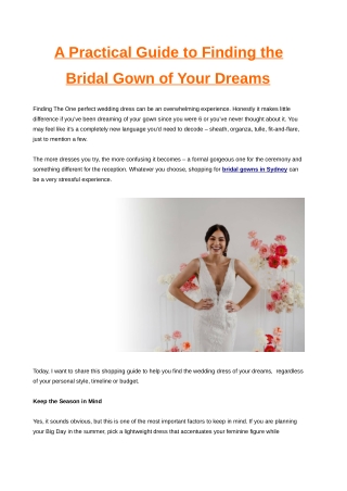A Practical Guide to Finding the Bridal Gown of Your Dreams