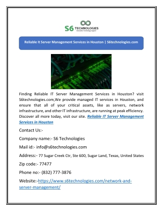 Reliable It Server Management Services in Houston | S6technologies.com