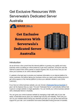 Get Exclusive Resources With Serverwala's Dedicated Server Australia