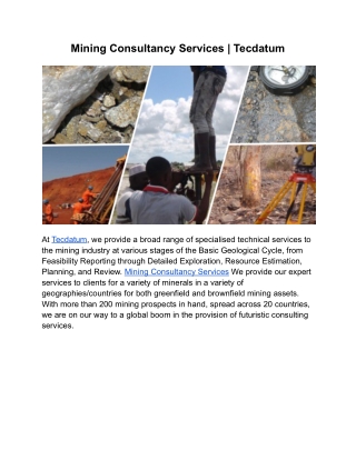 Mining Consultancy Services | Tecdatum
