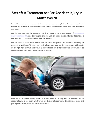 Steadfast Treatment for Car Accident Injury in Matthews NC