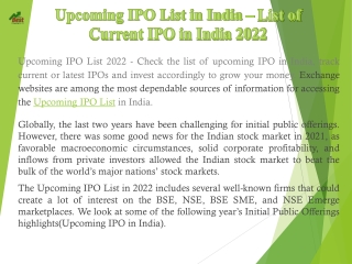 Upcoming IPO List in India – List of Current IPO in India 2022