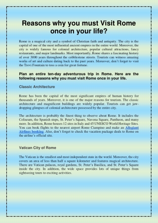 Reasons why you must Visit Rome once in your life