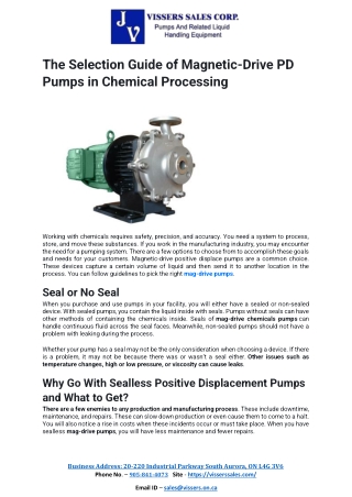 The Selection Guide of Magnetic-Drive PD Pumps in Chemical Processing