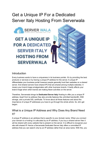 Get a Unique IP For a Dedicated Server Italy Hosting From Serverwala