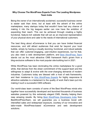 Why Choose The WordPress Experts From The Leading Wordpress Team India
