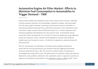 Automotive Engine Air Filter Market to Reach Valuation of ~US$ 700 Mn by 2030