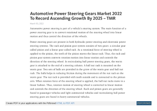Automotive Power Steering Gears Market Size, Share, Growth, Trends, Forecast 202