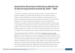 Automotive Resonator Intake Ducts Market Size, Share, Growth, Trends, Forecast 2