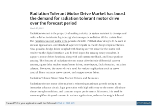 Radiation Tolerant Motor Drive Market Share, Insights by 2026