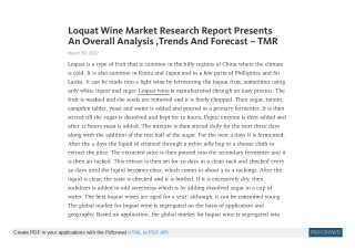 Loquat Wine Market - Global Industry Analysis, Size, Share, Trends, Forecast 202