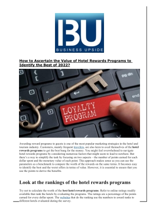 How to Ascertain the Value of Hotel Rewards Programs to Identify the Best of 2022