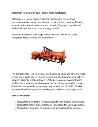 Shaktiman Rotavator at Best Price in India- Khetigaadi