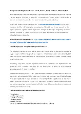 Nutrigenomics Testing Market Business Growth, Demand, Trends and Future Outlook by 2029
